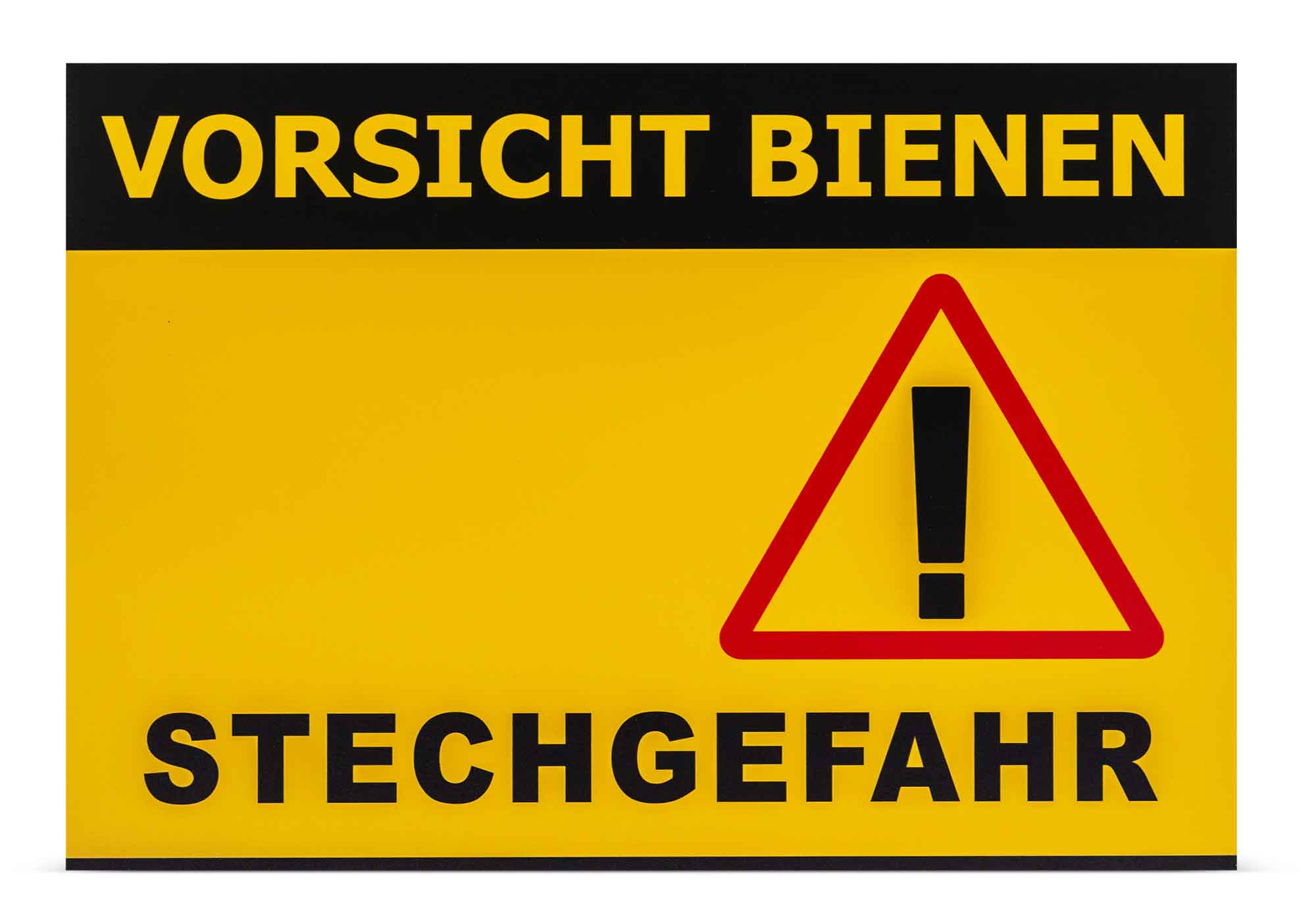 Warnschild "Vorsicht Bienen Stechgefahr" mit roten Ausrufezeichen